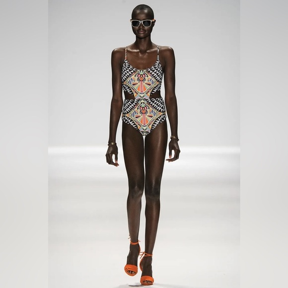 Mara Hoffman Cosmic Fountain Lace Up Cut Out One Piece Swimsuit Bathing Suit - Picture 2 of 15